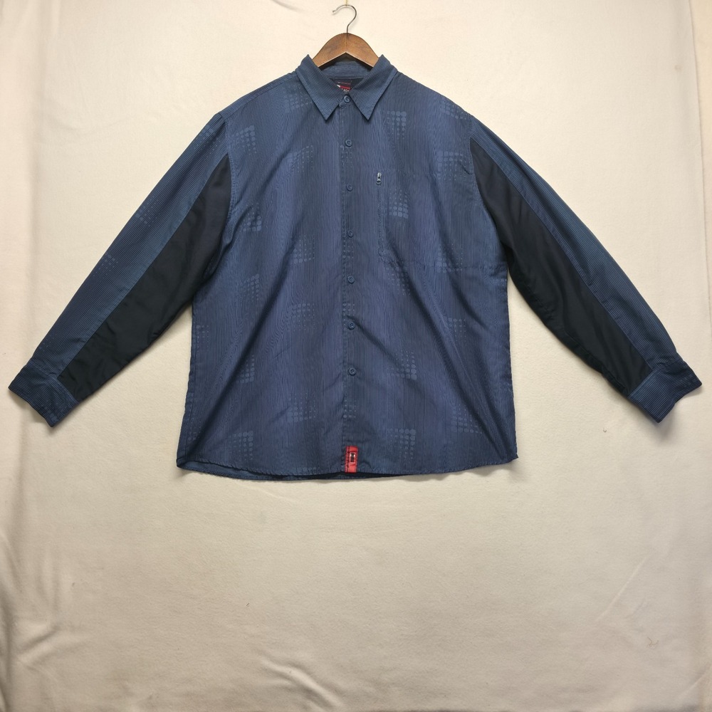 Vintage Bugle Boy Mens Blue Striped Geometric Long Sleeve Button Up Shirt Size L